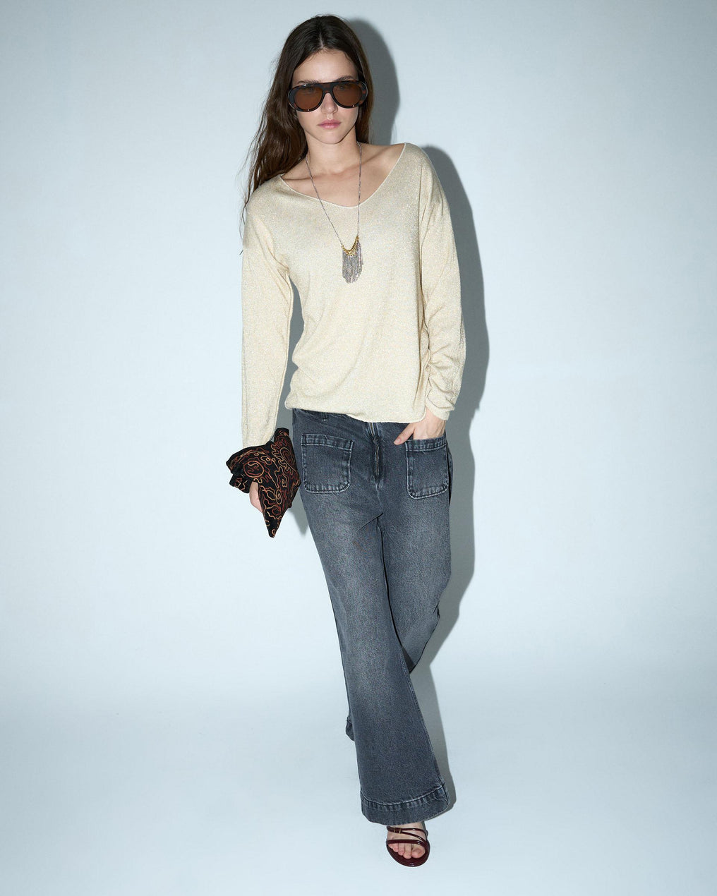 Calça de ganga antracite com fecho frontal