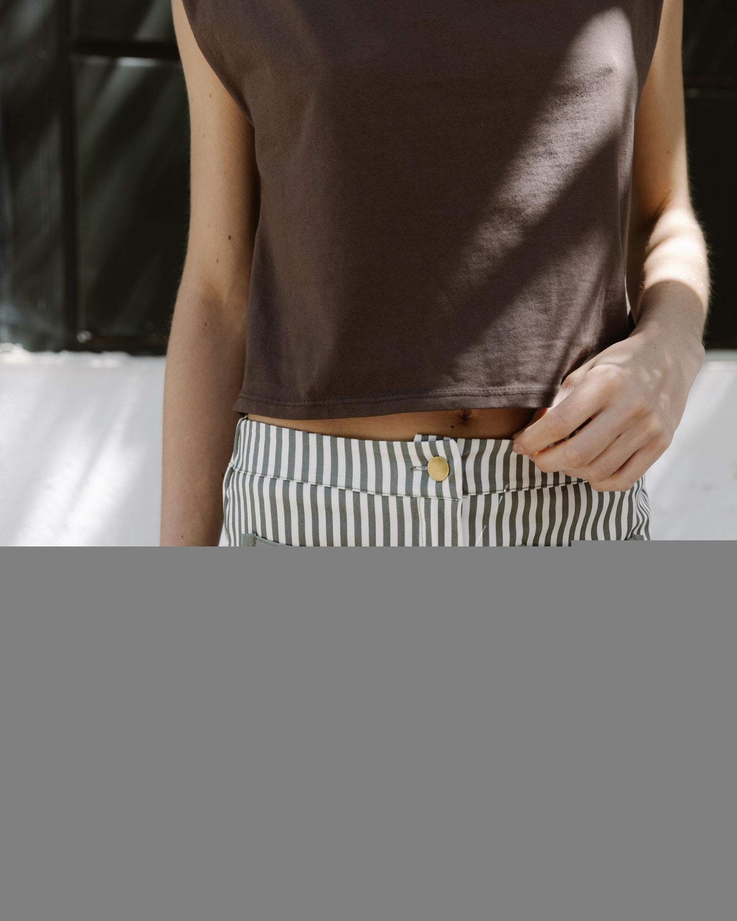 Striped Jeans with Contrast Green Pockets