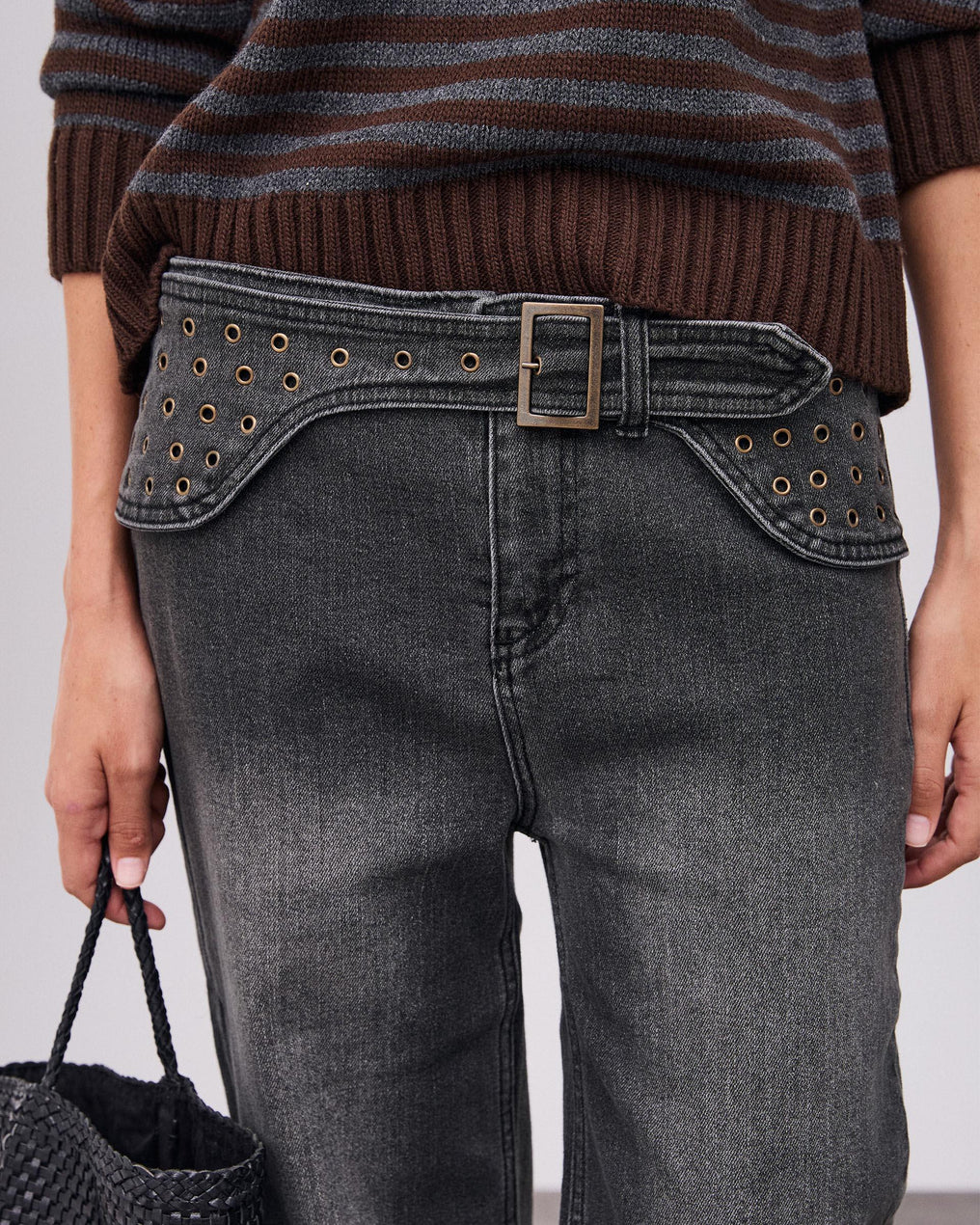Jeans Cinturón Arandelas Antracita