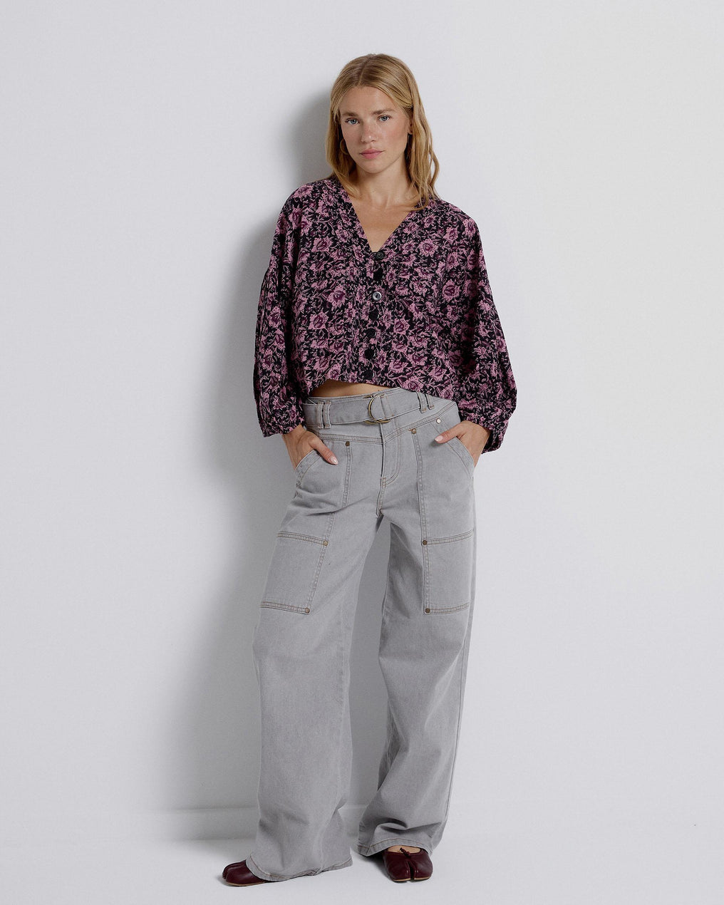 Jeans with Gray Belt Detail