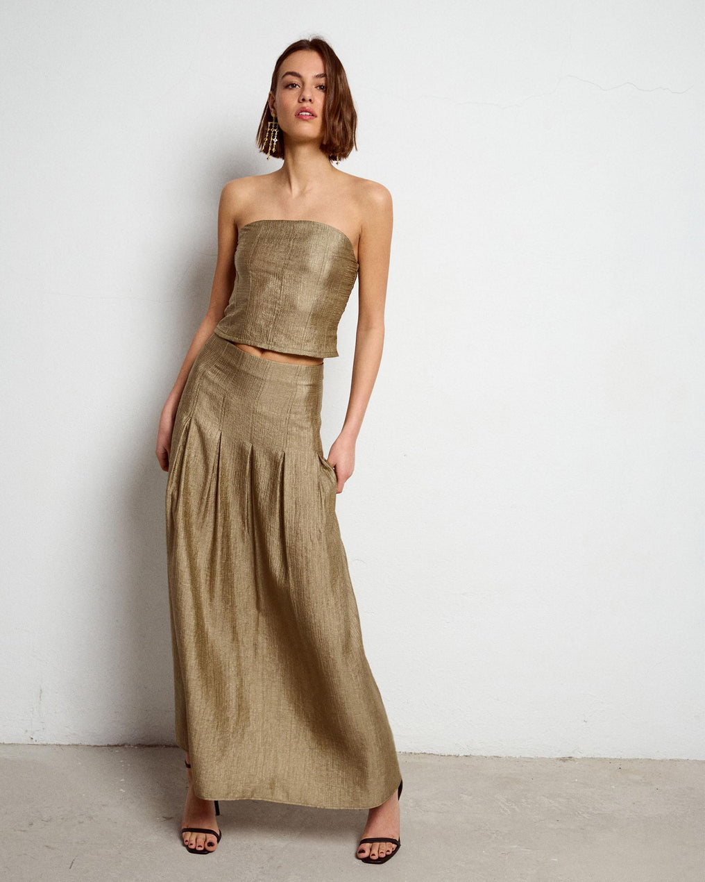 Falda Costuras Tablas Verde