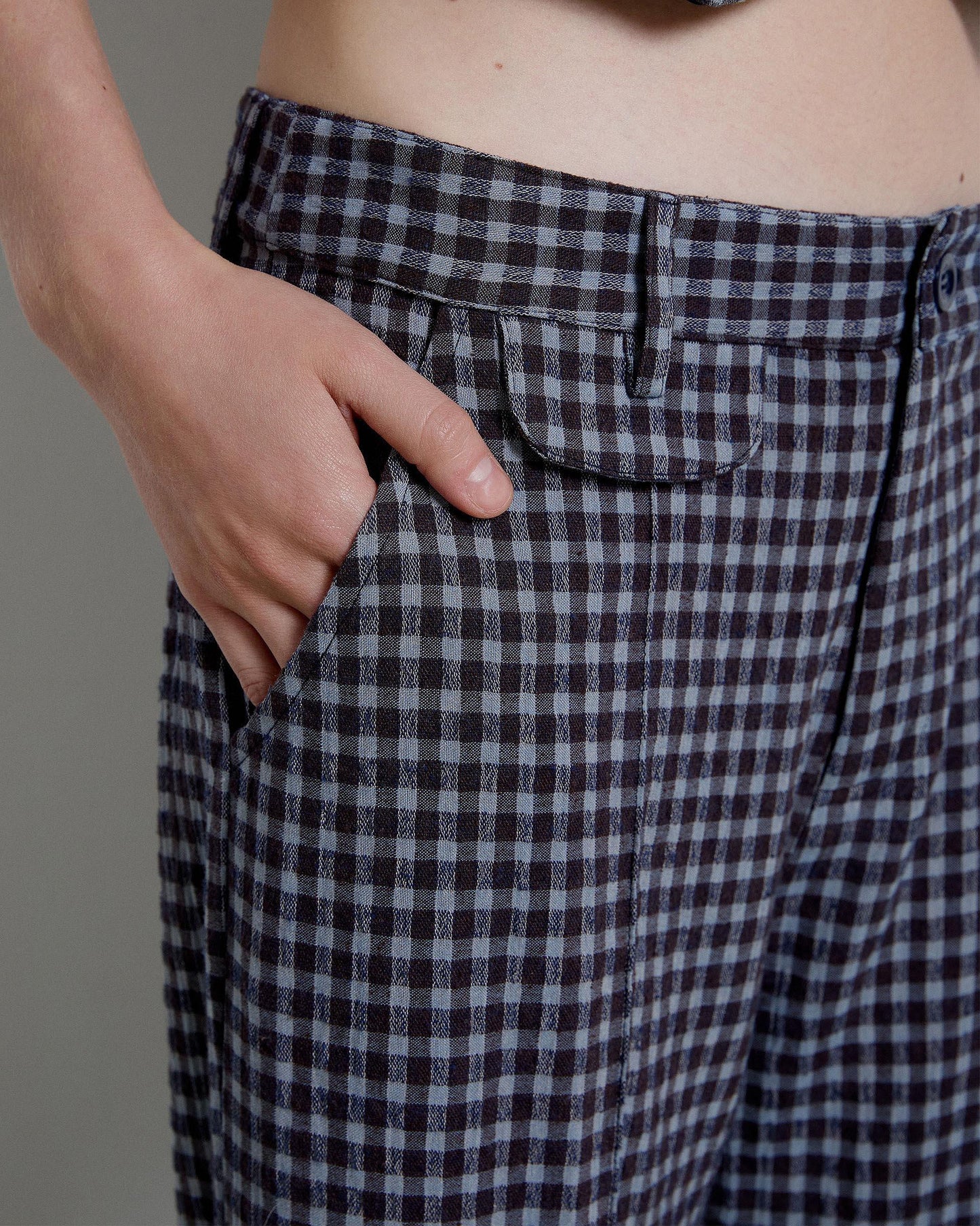 Blue Checkered Lapel Trousers