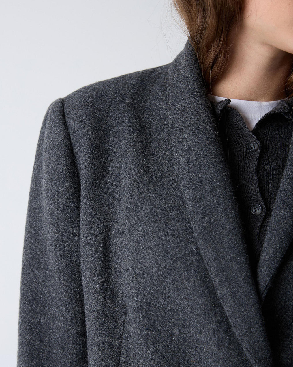 Abrigo Paño Solapa Mezcla Lana Gris