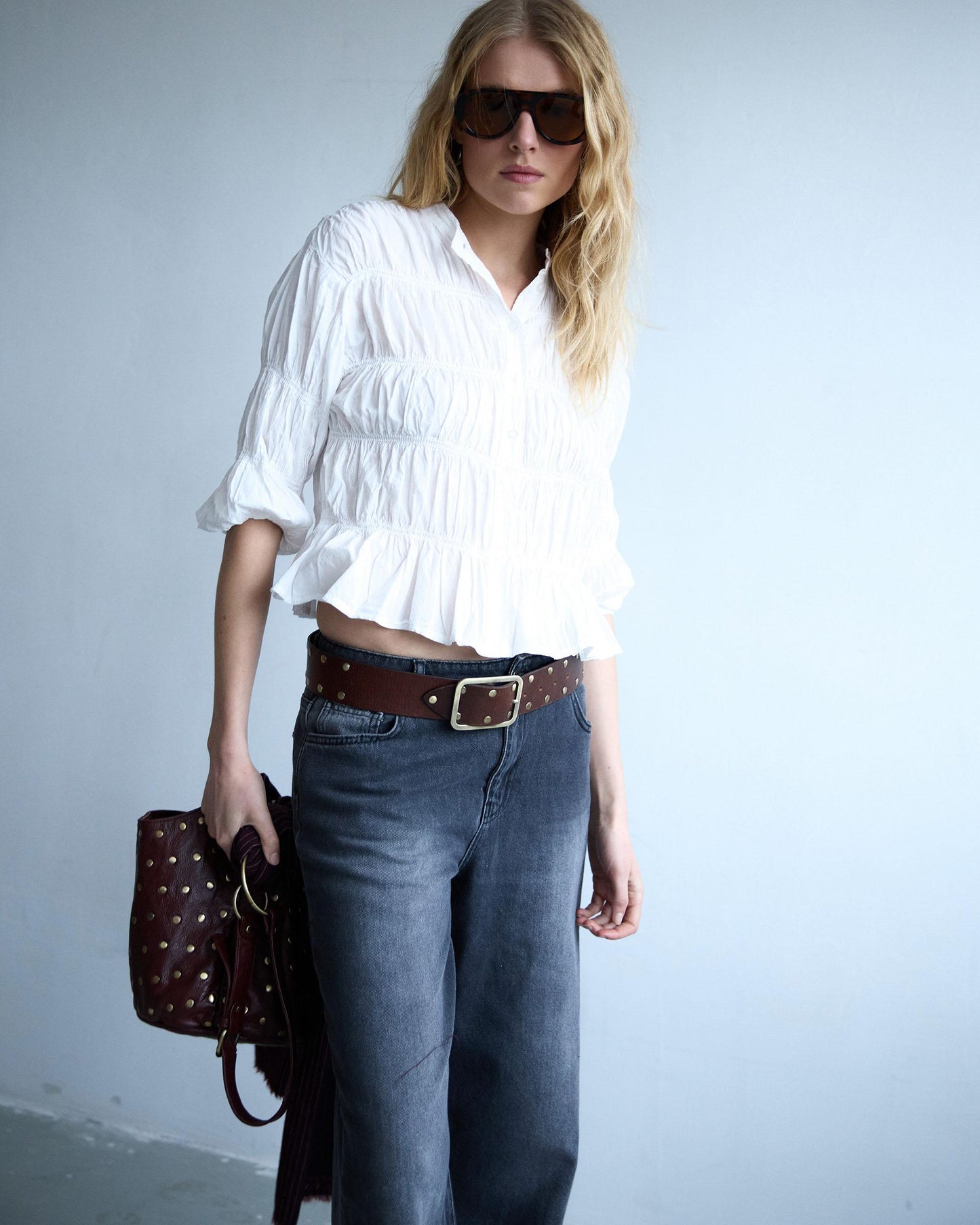 White Ruched Blouse