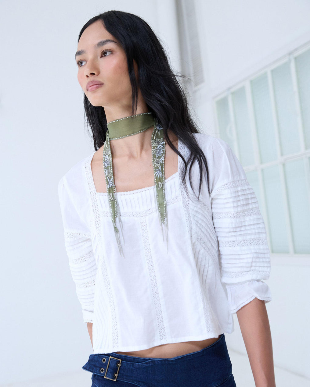 Blouse Col Carré Dentelles Blanc