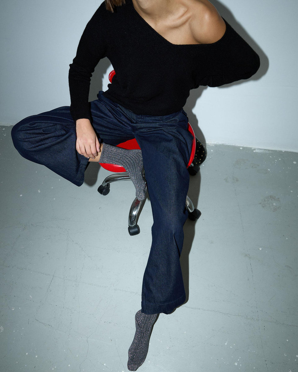 Anthracite Lurex Mid-Calf Socks