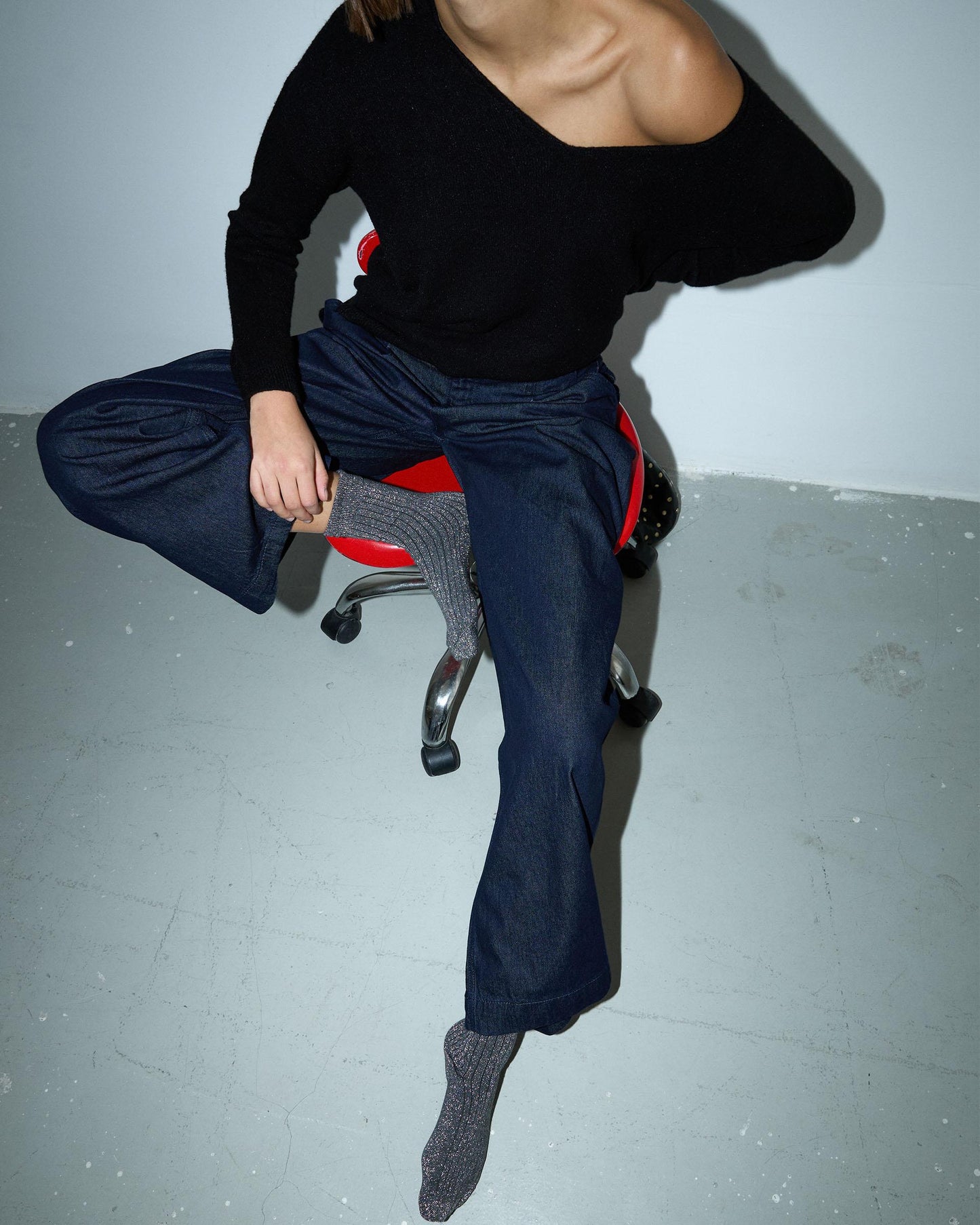 Anthracite Lurex Mid-Calf Socks