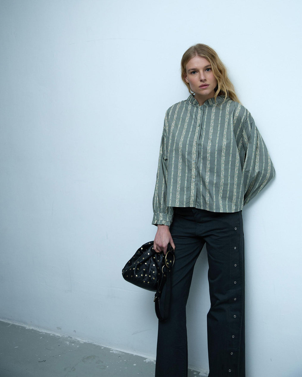 Green Striped Printed Blouse