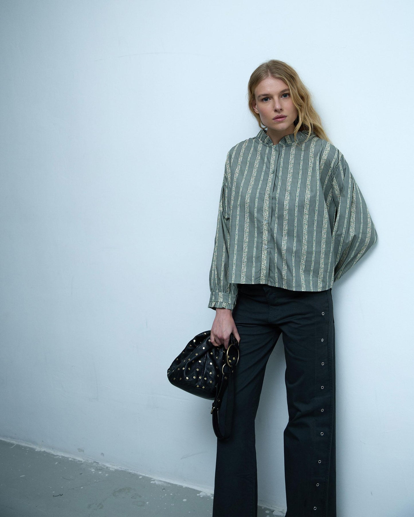 Green Striped Printed Blouse