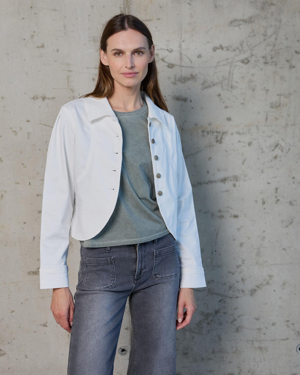 White Puff Sleeve Denim Jacket