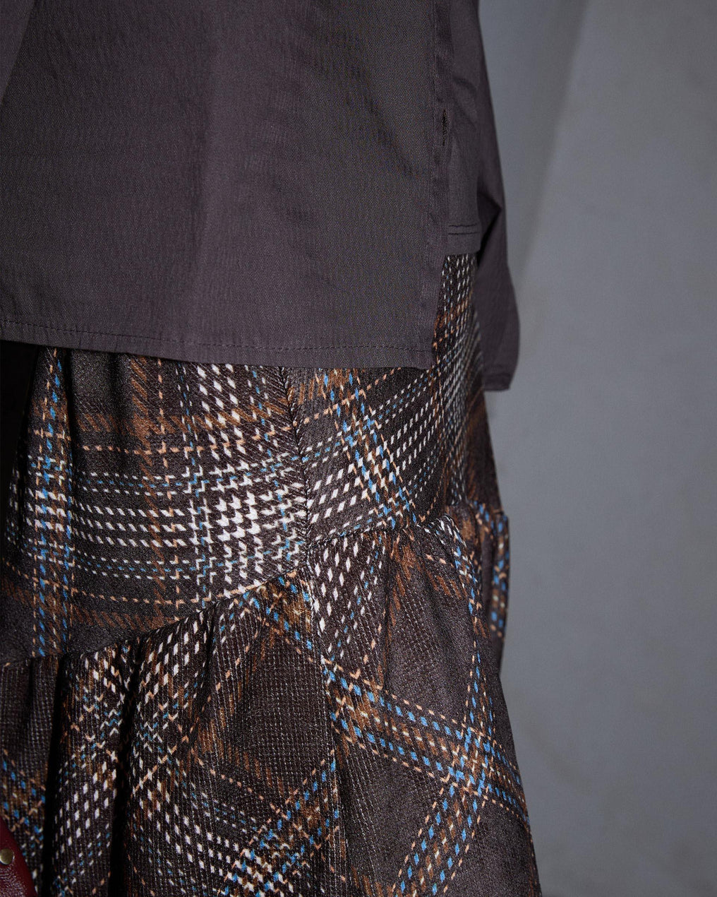 Falda Canesú Asimétrico Cuadros Marrón