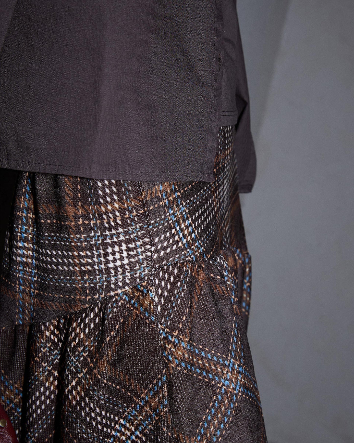 Falda Canesú Asimétrico Cuadros Marrón