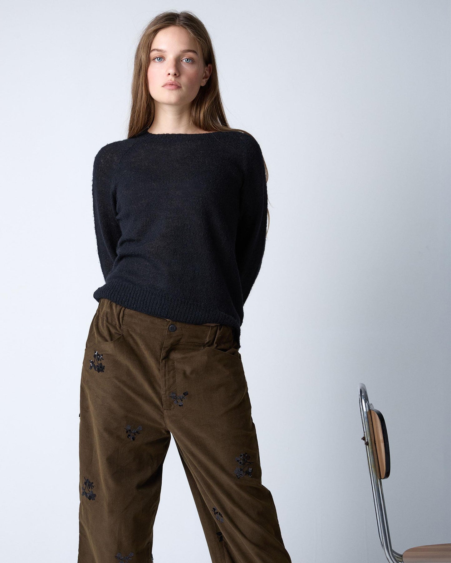 Dark Green Sequin Flower Micropana Pants