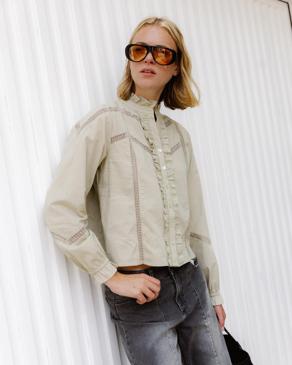 Blouse Dentelle Volant Avant Vert