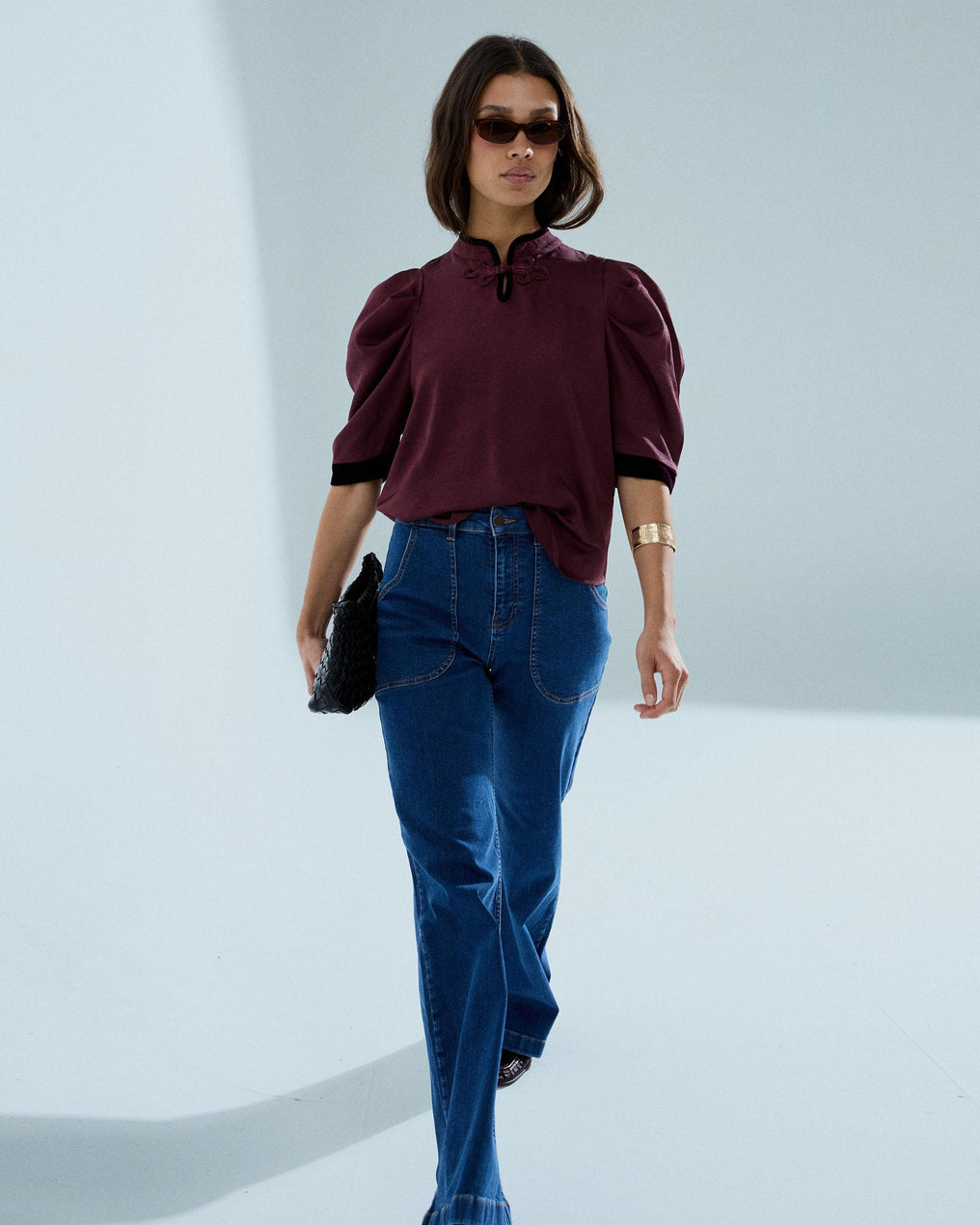 Blusa Alamar Detalle Terciopelo Granate