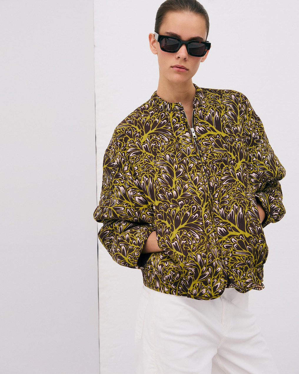 Chaqueta Bomber Estampado Marrón