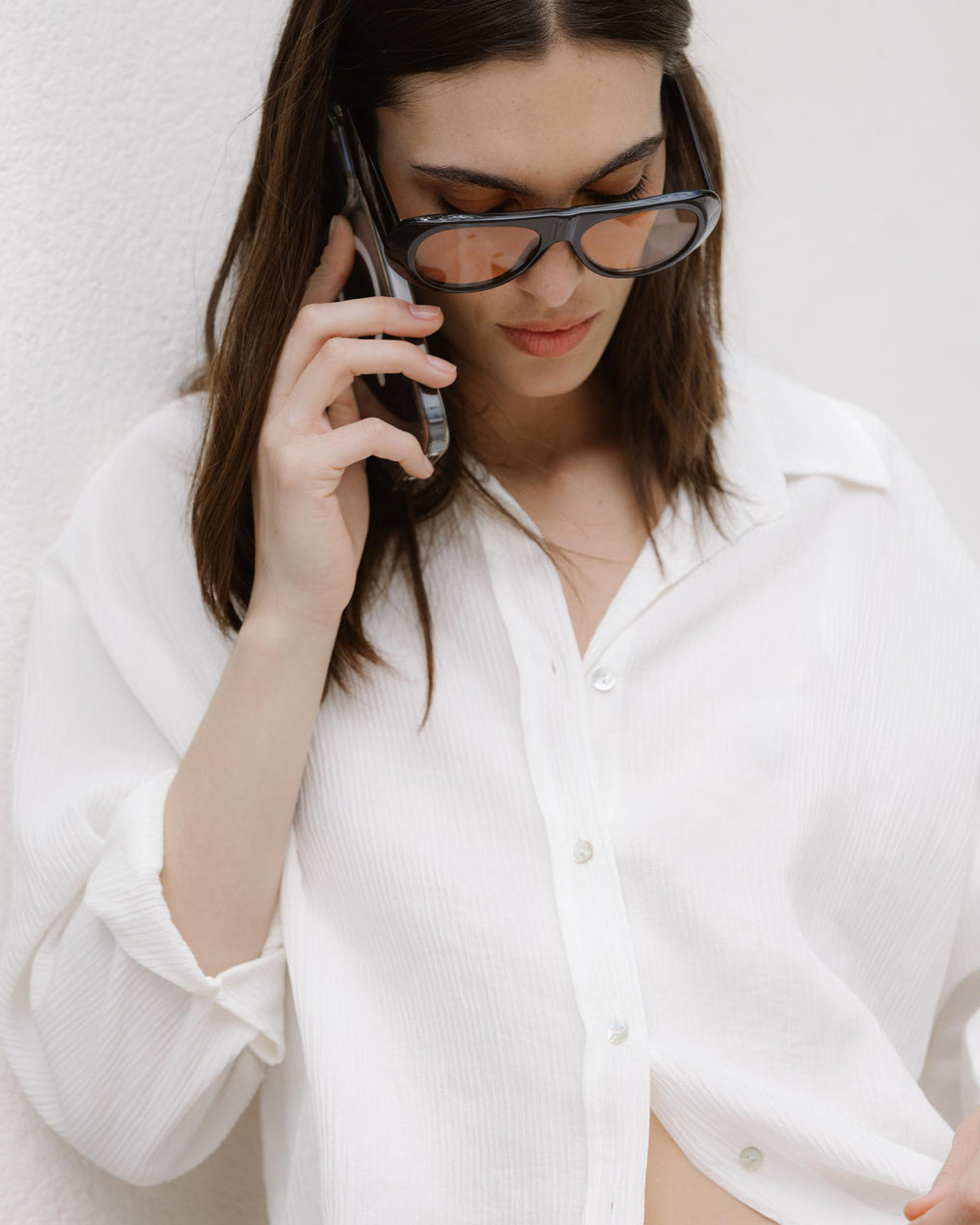 White Pleated Knit Shirt