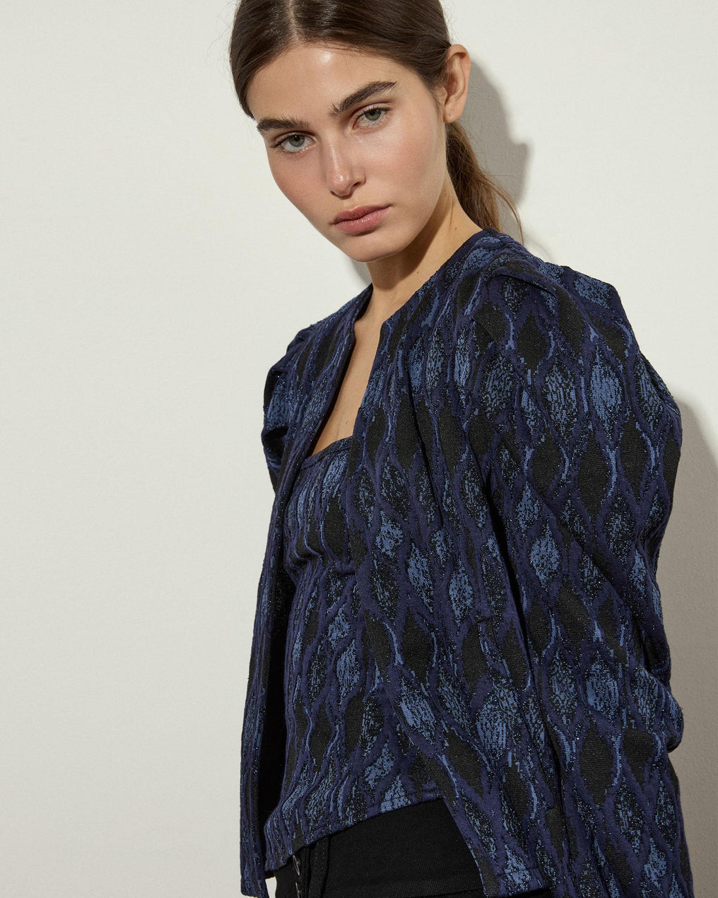 Chaqueta Manga Abullonada Lurex Azul Oscuro