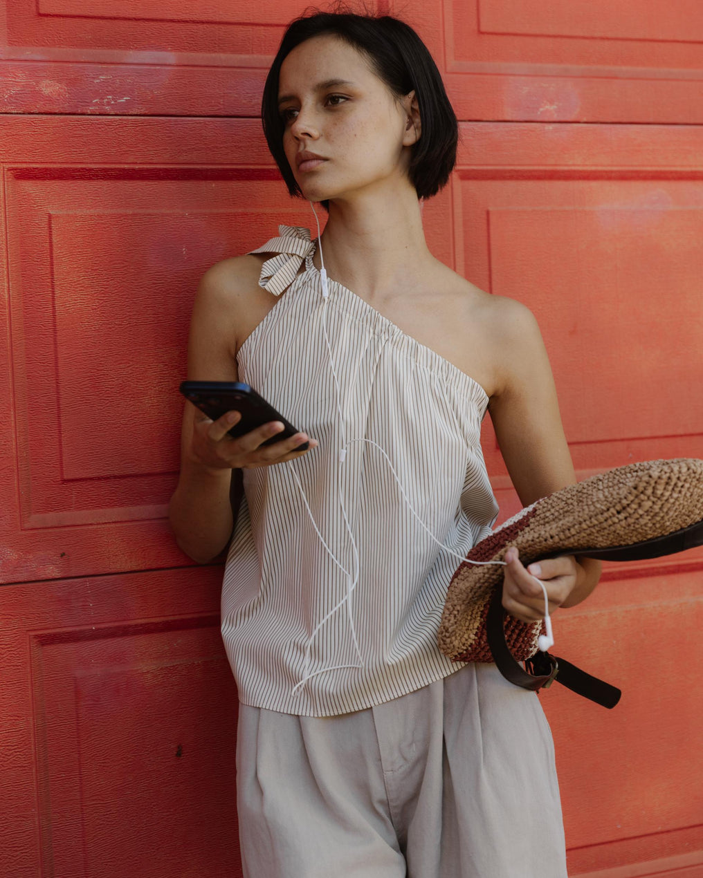 Top Asimétrico Lazada Rayas Crudo