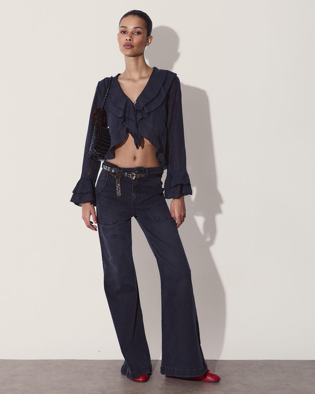 Blusa Tencel Volantes Negro