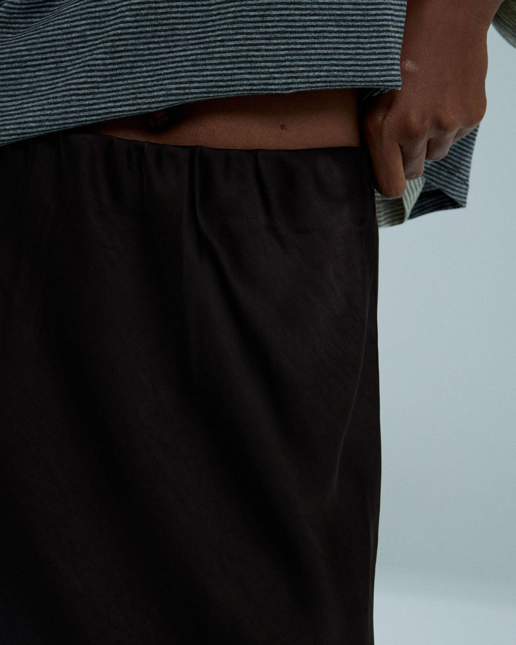 Satin A-Line Skirt Brown