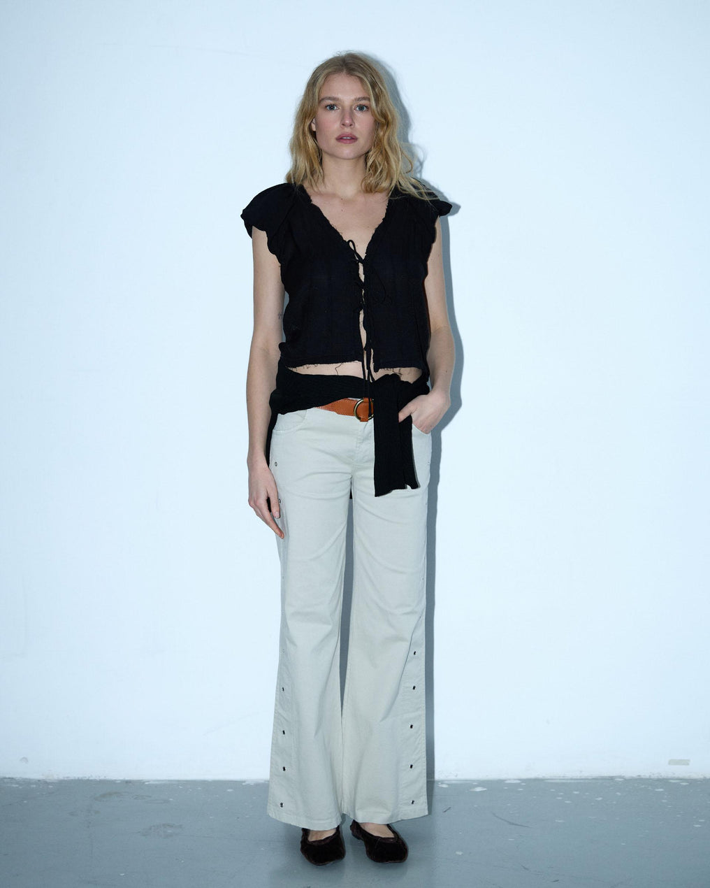 Black Blouse with Front Ties