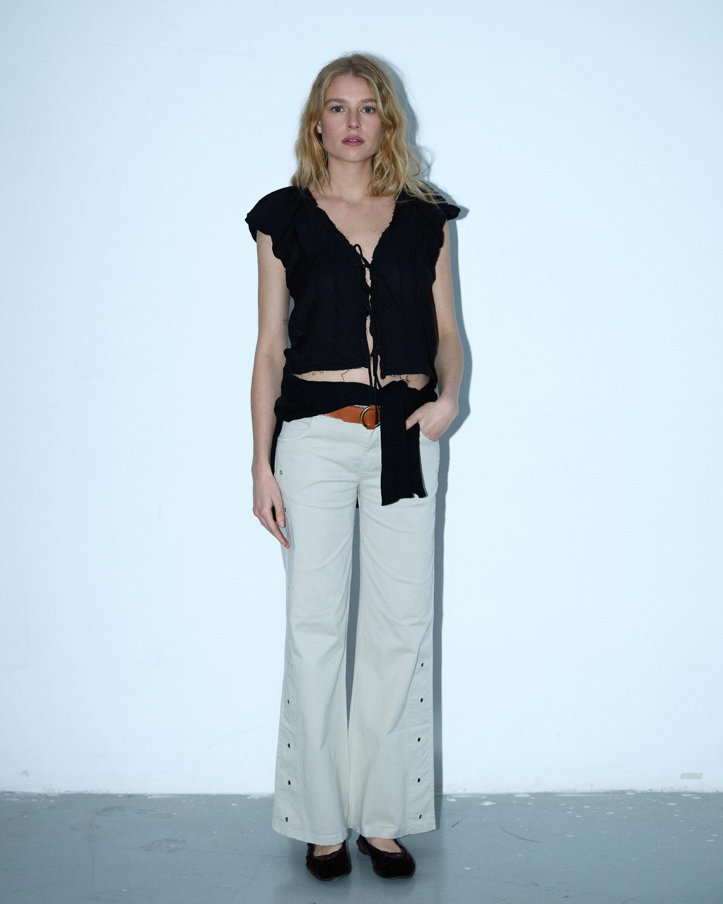 Black Blouse with Front Ties