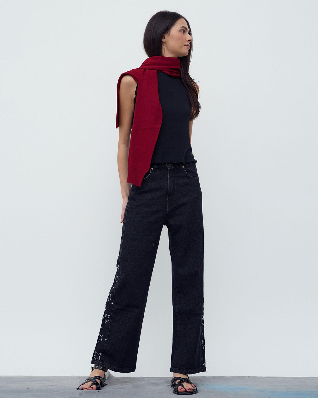 Jeans with Star Side Panel, Black
