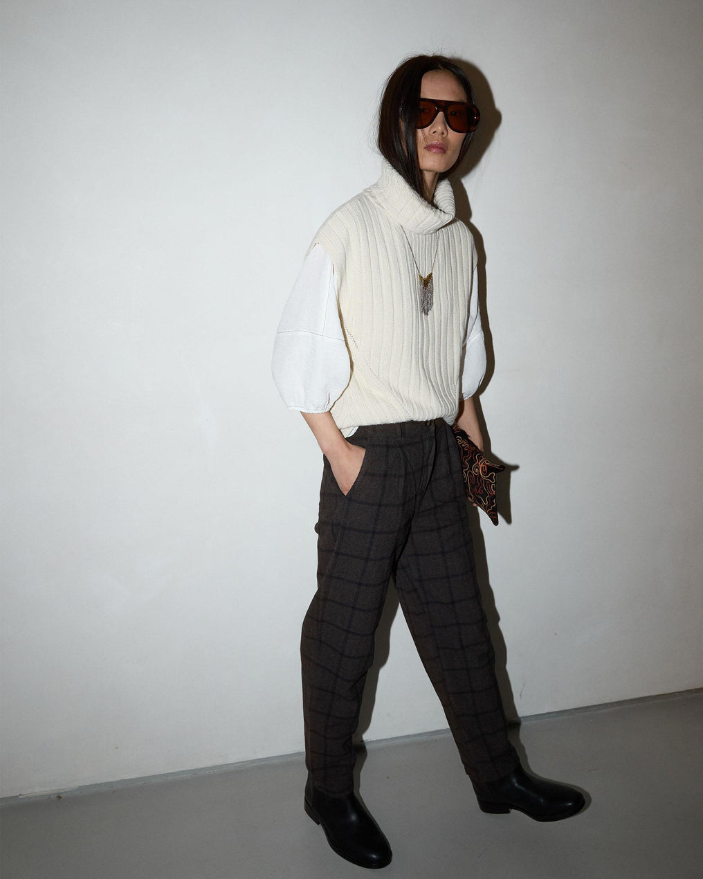 Brown Balloon Check Trousers