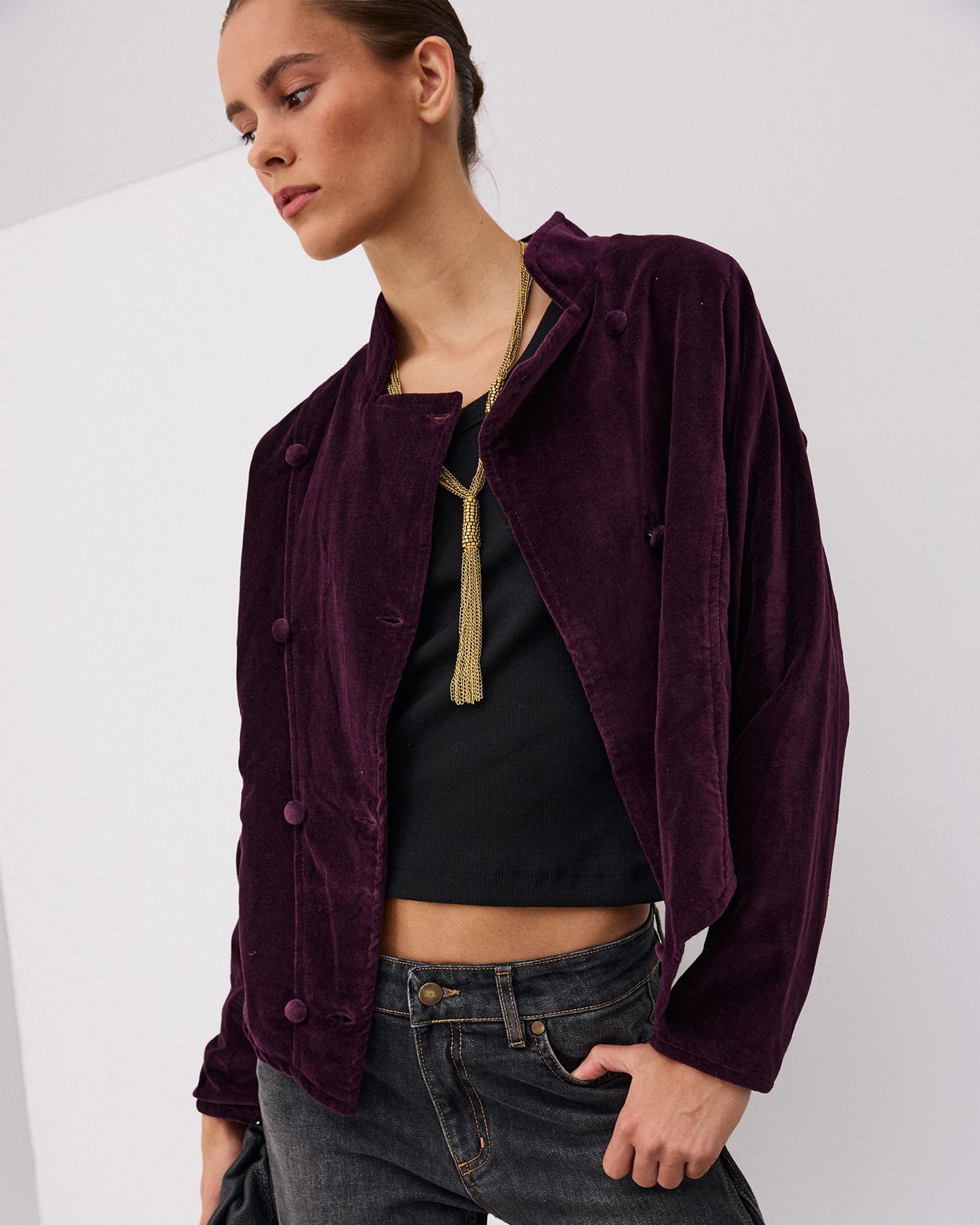 Chaqueta Cruzada Terciopelo Morado