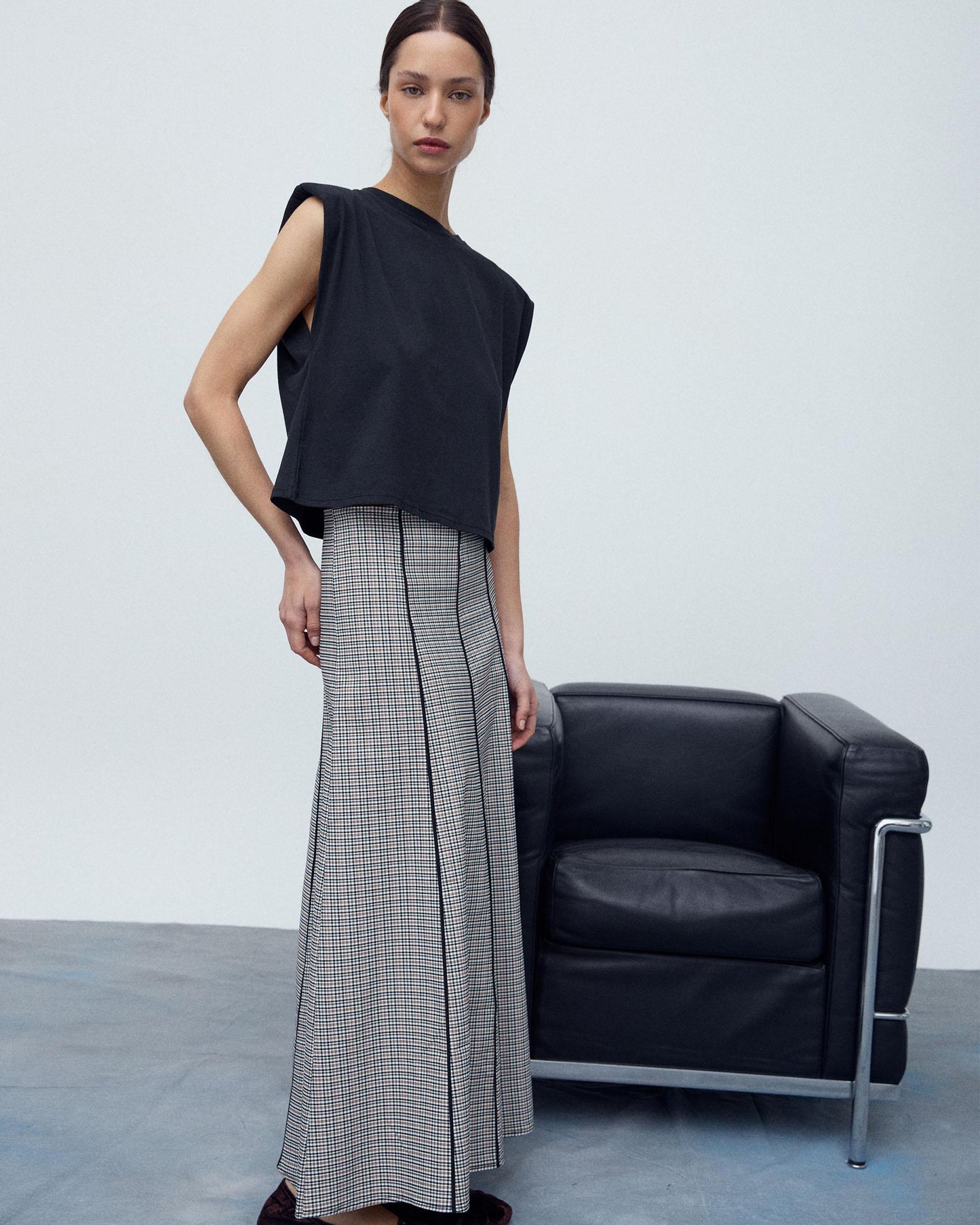 Falda Cuadros Nervios Contraste Negro