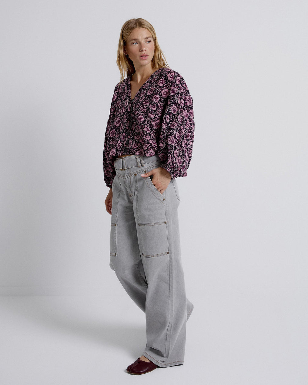 Blusa Plissada Estampada Rosa