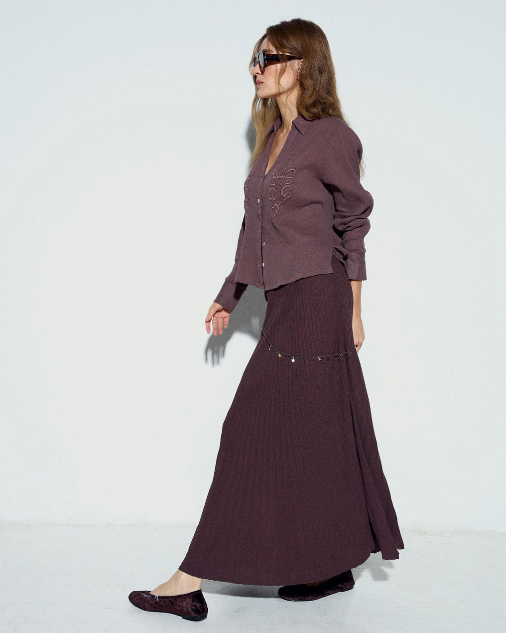 Falda Punto Plisada Marrón