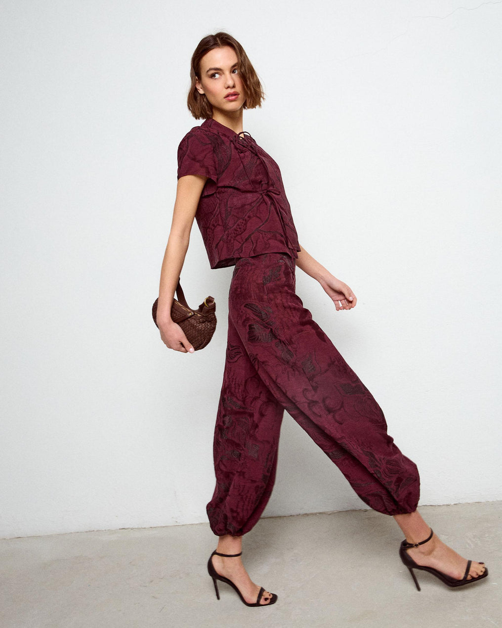 Pantalon Élastique Poignet Imprimé Grenat
