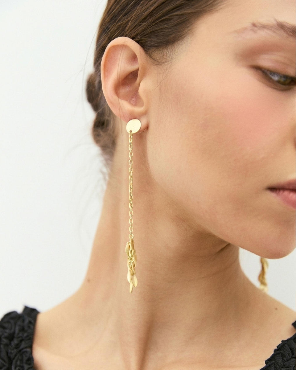 Pendientes Cadenas Hojas Oro