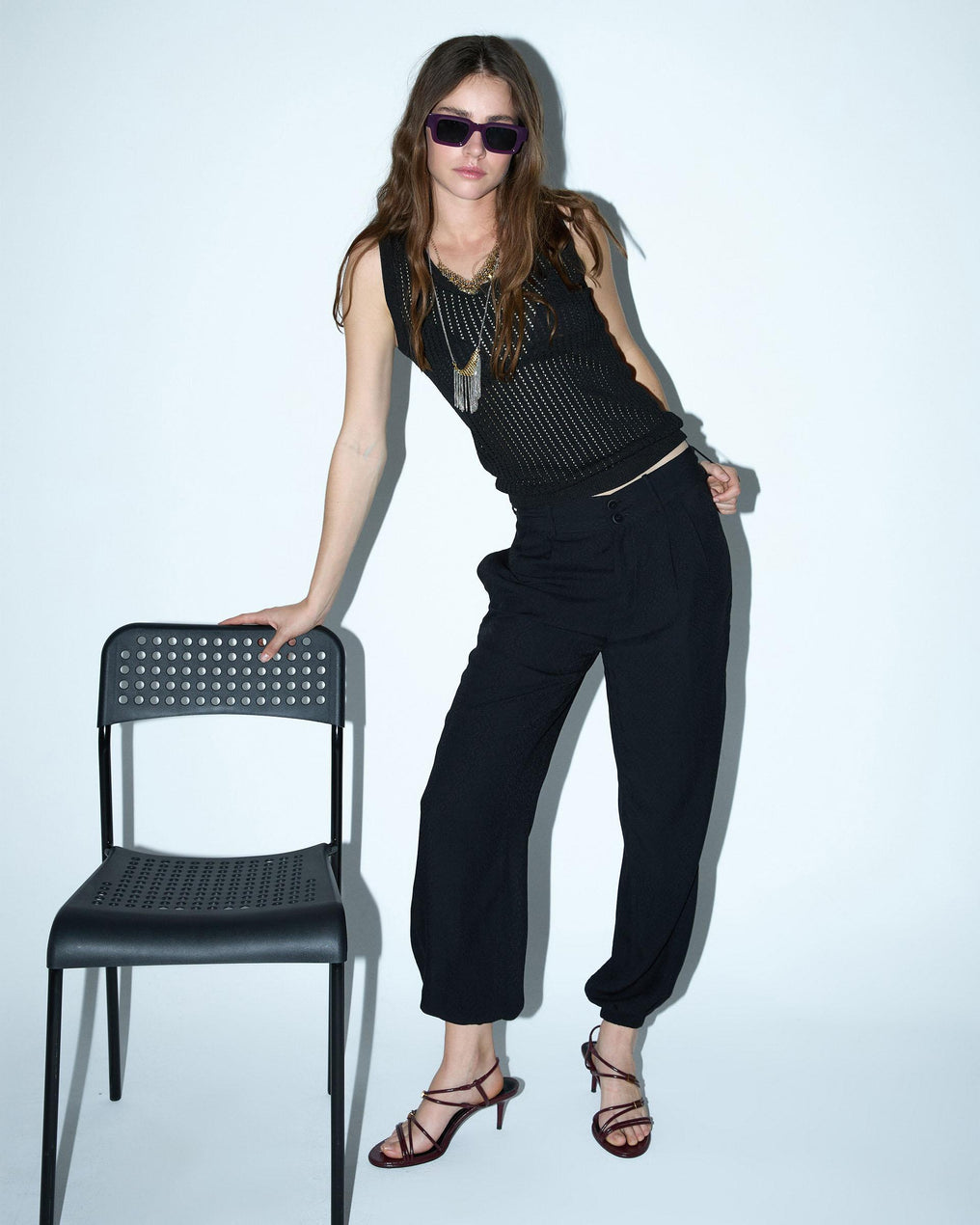 Black Openwork Tank Top