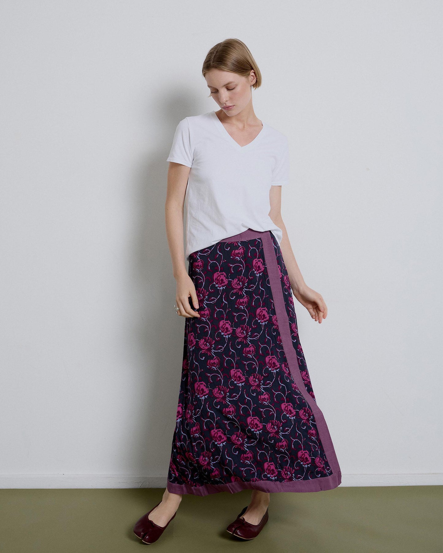 Falda Estampada Volante Lateral Morado