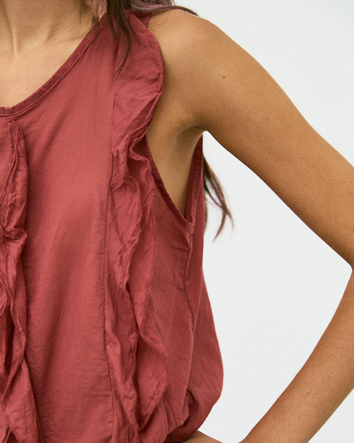 Blusa Volantes Delanteros Teja