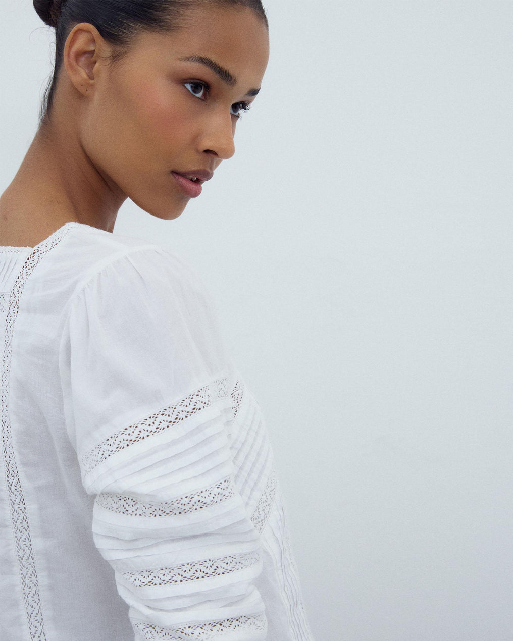 White Square Neckline Lace Blouse