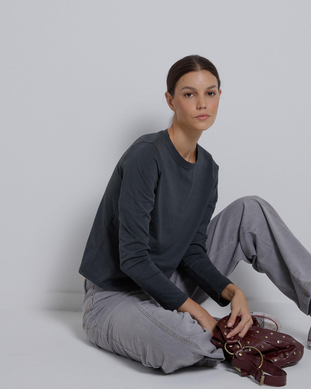 Basic Long Sleeve Gray T-Shirt