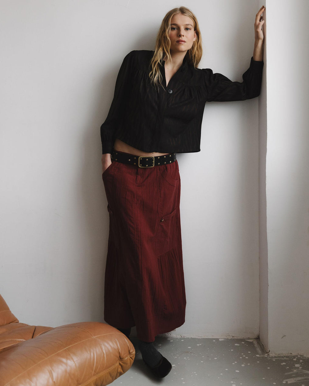 Falda Bolsillos Cargo Granate