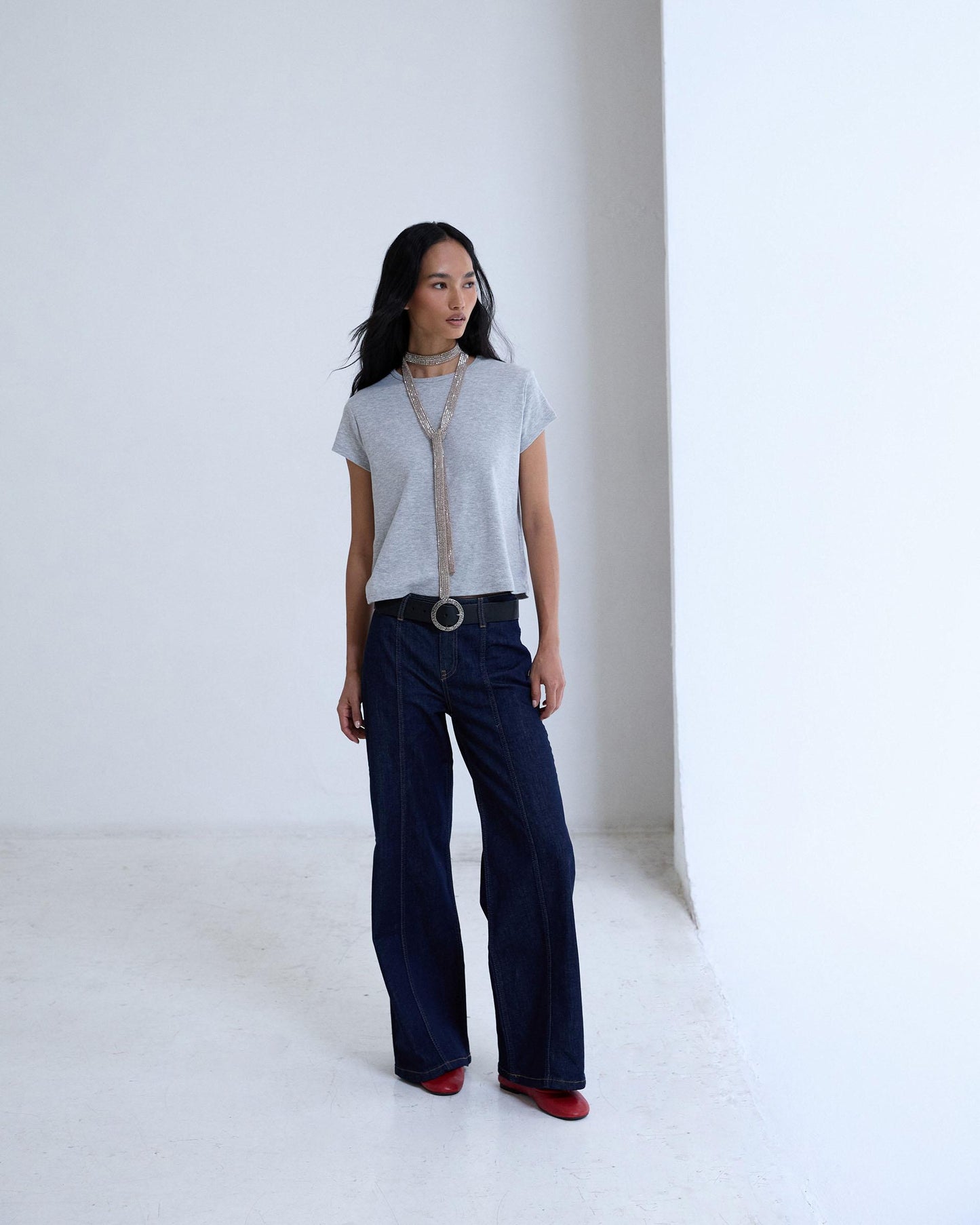 Dark Blue Jeans with Topstitching