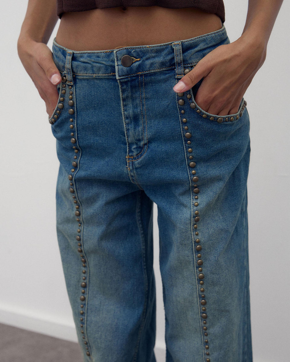 Jeans Tachas Costuras Azul