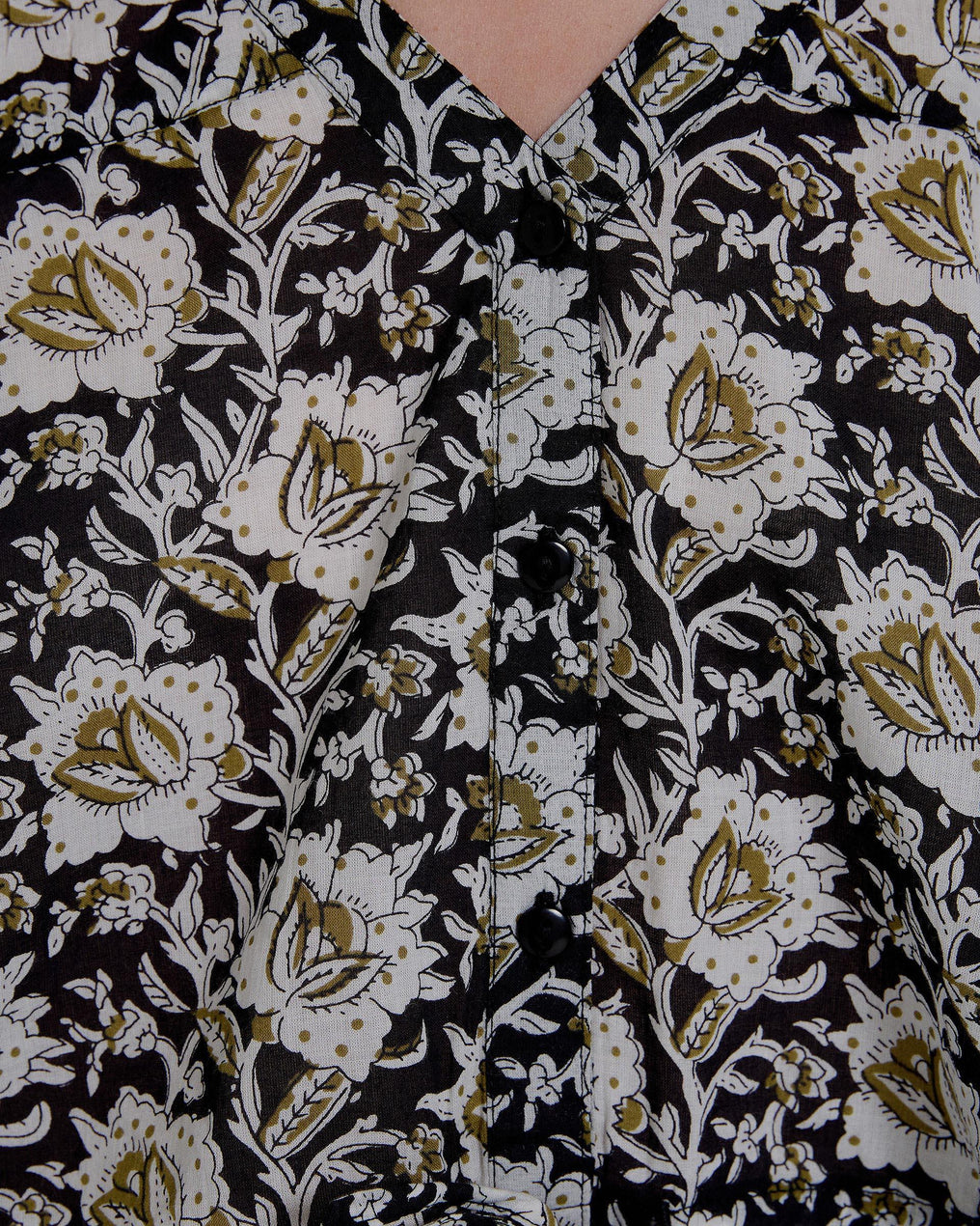 Blusa Estampado Flores Lazada Cintura Negro