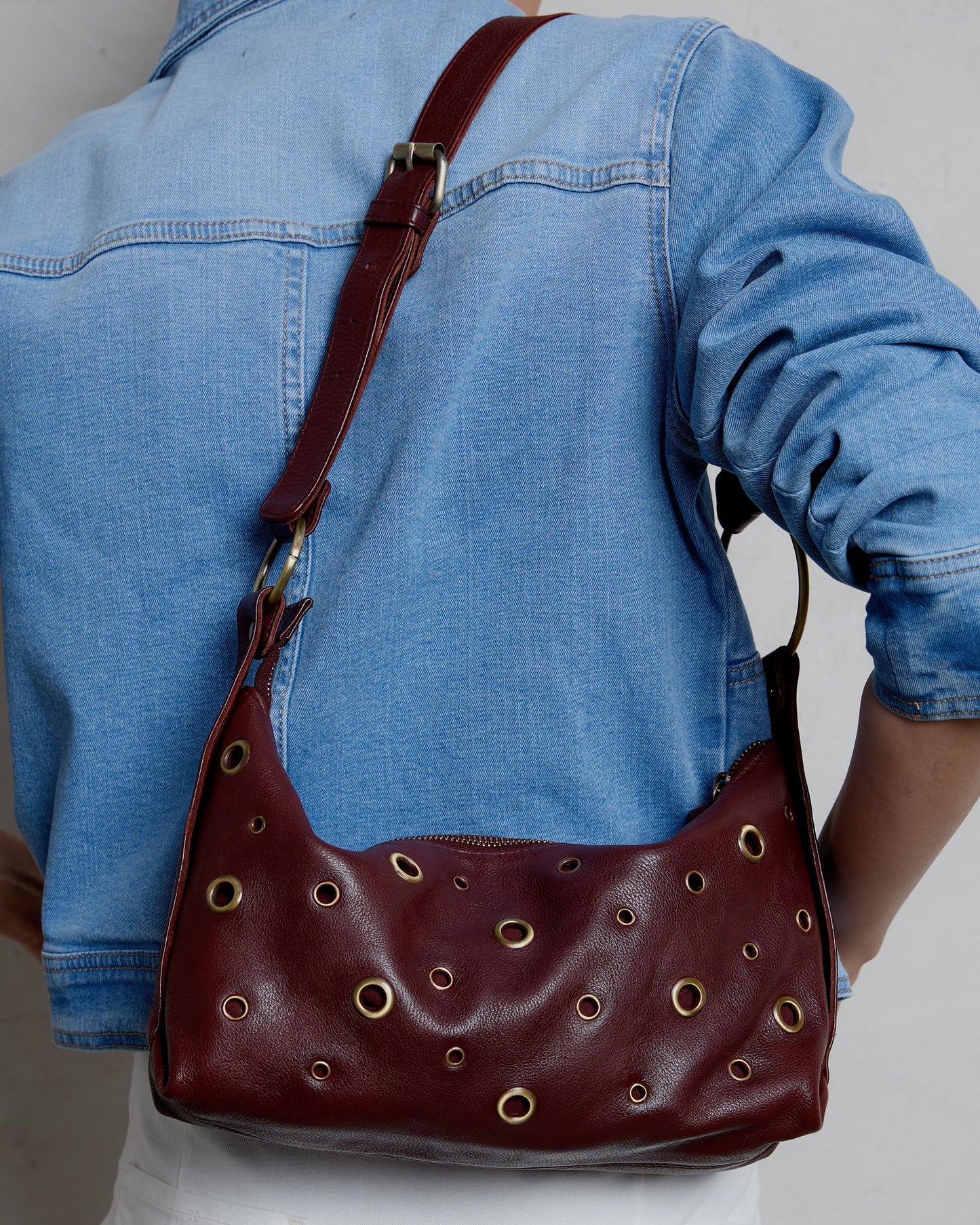 Bolso Piel Anillas Burdeos