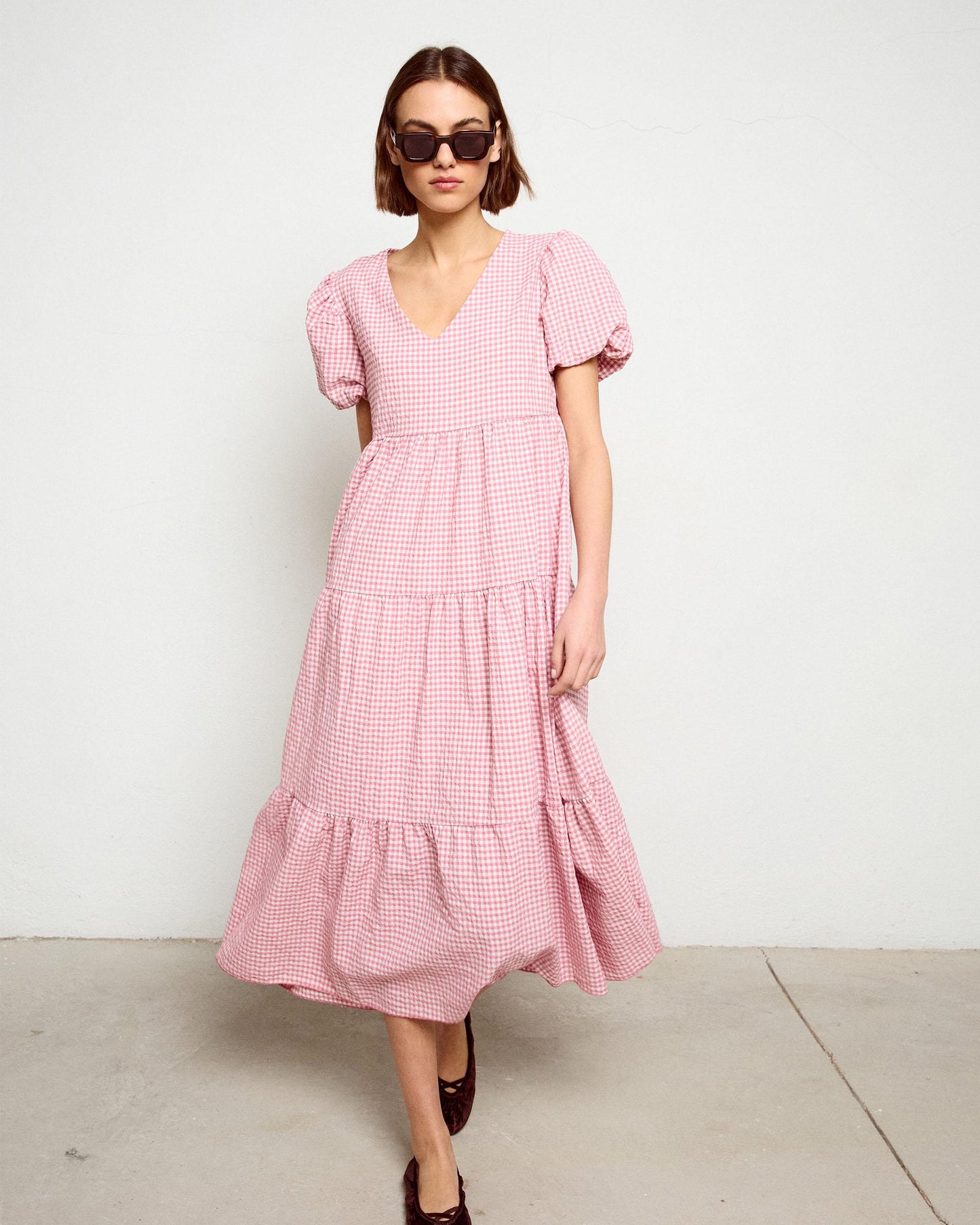 Vestido Comprido com Cortes Rosa