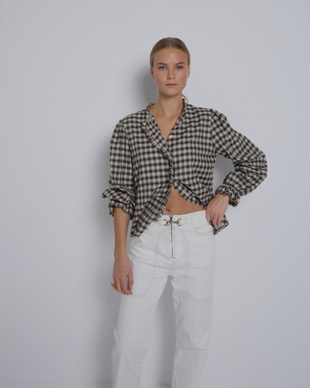 White Hook Closure Jeans