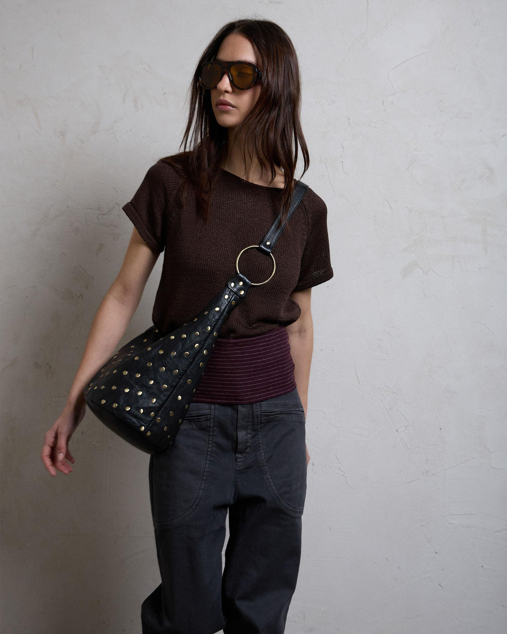 Brown Short Sleeve Knit Top