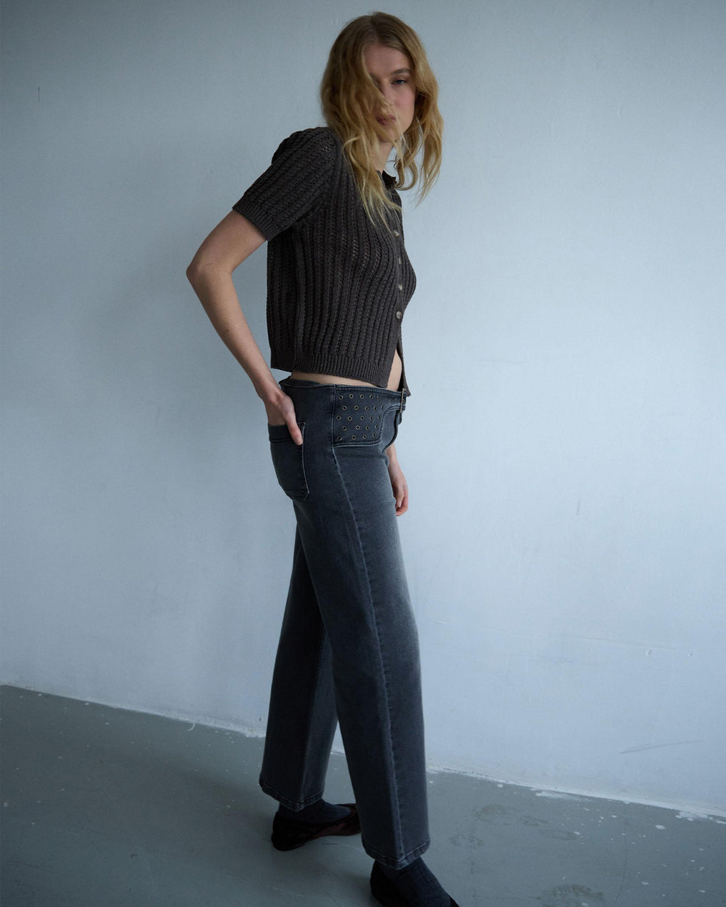 Top Manga Corta Calados Marrón