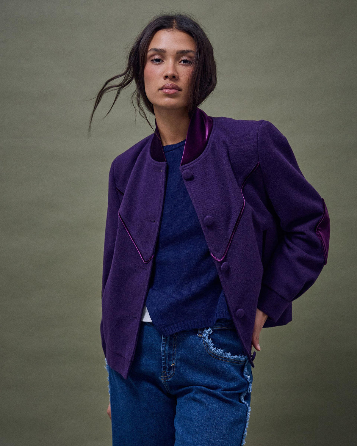 Bomber Terciopelo Contraste Morado